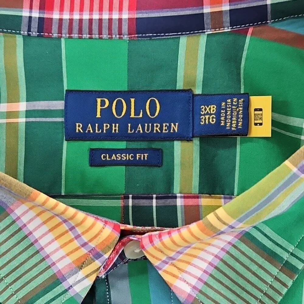 NEW Polo Ralph Lauren Classic Twill Shirt 3XB Green Plaid Blue Pony NWT MSRP$125